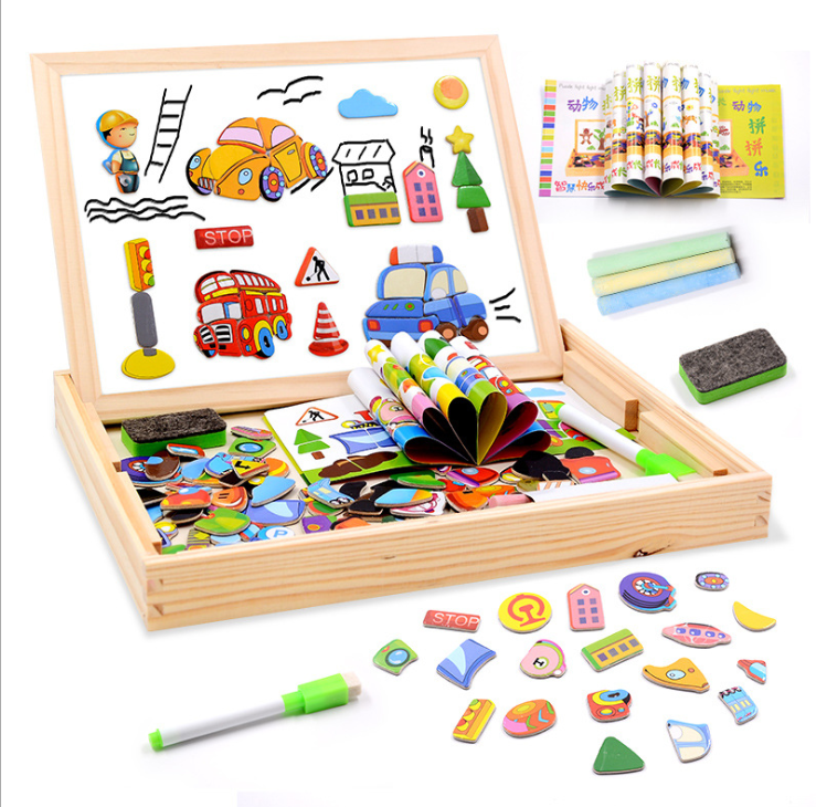 Magnetic spelling children's double-sided drawing board multi-function wooden jigsaw puzzle writing board educational toys