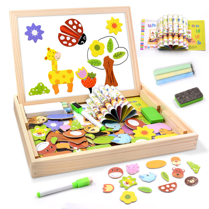 Magnetic spelling children's double-sided drawing board multi-function wooden jigsaw puzzle writing board educational toys